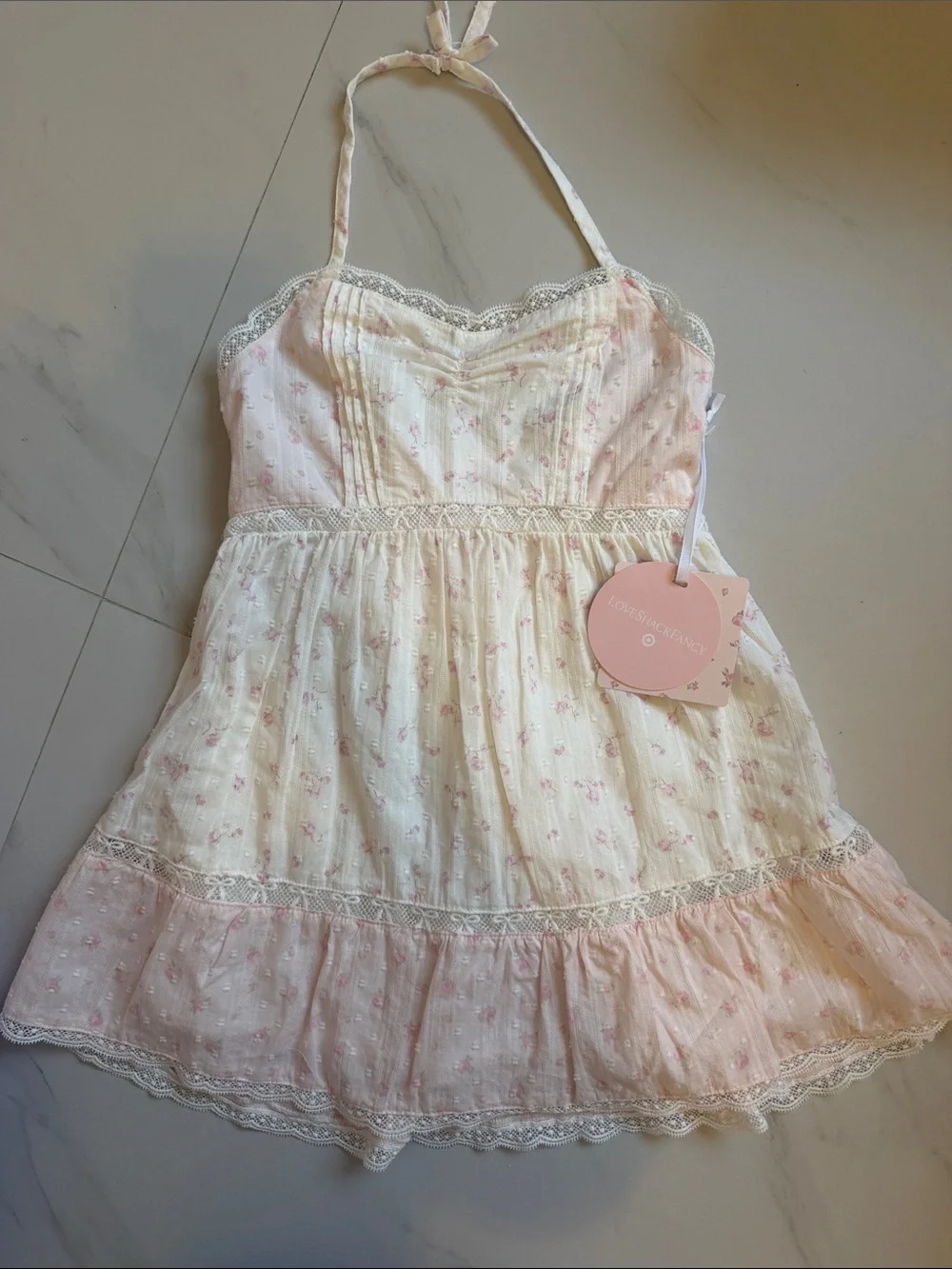 LoveShackFancy x Target Pink & Cream Floral Halter Dress